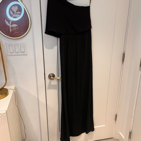 BCBGMaxAzria Black Chiffon One Shoulder Maxi Dress Sz 2 - Picture 4 of 9